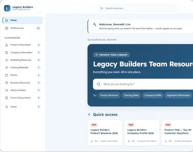 A searchable internal library of documents, brochures and product information