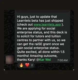 A learner sharing that the Learnlets beta has shipped, with a partner deck