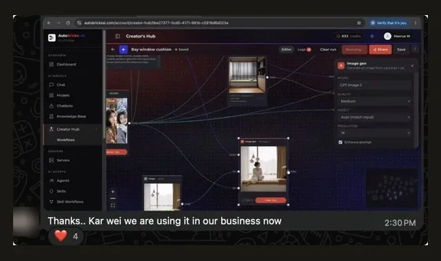 A learner showing Creators Hub in use in their own business